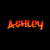 Six variations of the name "ASHLEY" rendered in different colors and gradients on a black background.