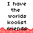 Pixelated text reads "I have the worlds koolist friends" on white background with red jagged bottom edge; gray area appears in rightmost section of second