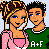 Pixel art of two characters in green and pink outfits with 'A+F' text, alongside a message reading "I'll love you forever" on a light background.