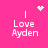 Pink background with four identical 'Love Ayden' text blocks arranged in a , each topped by a vertical line and one of three distinct pixelated symbols