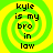 Four identical pixelated display green and yellow spiral backgrounds with black text reading "kyle is my bro in law" in a retro digital font