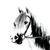 Black-and-white horse head images arranged in a with pink pixelated icons, labeled 'HORSES' at the top