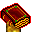 Pixelated icon of a red and gold book with green corners, animated to burst into golden flames