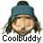 Two side-by-side pixelated frames of a cartoon character's face with blue headband and long brown hair, showing eye-closed (left) and eye-open (right) states above "Coolbuddy" text.