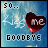 identical blue sky backgrounds with white clouds, each containing a red heart-shaped icon labeled 'KISS ME' and the word 'GOODBYE' below it