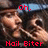 A pixelated image of a person with dark hair and light skin, wearing a blue headband, holding their hand near their face in three distinct text-arranged