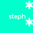 White snowflake icons and the text 'steph' appear on a cyan background in a repeating pattern.