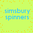 Light green background with scattered orange dots; four identical blue text blocks reading "simsbury spinners" arranged in a
