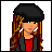 Pixel art contact sheet showing a character with long brown-red hair, black beret, red shirt, and gray jacket in top-left frame; bottom-left frame displays text "cant touch this" on blue background; other frames are empty or solid color.