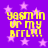 Purple background with pink stars and yellow pixelated text reading 'yam in ur my bffl!!!' arranged in four identical quadrants.