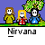Pixel art animation of two cartoon figures under a tree, with red text above changing from 'HI' to 'HIV' to 'HIV2' across frames.