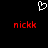 A black background displays a white pixelated heart symbol above two red pixelated 'nickk' text instances.