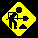 Yellow diamond-shaped warning signs with black silhouettes of a worker digging, showing sequential animation frames of the worker's arm movement and shovel position.