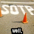 A road scene with orange traffic cones and white 'SOTR' text, featuring changing black-and-white text overlays.