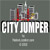 Pixelated cityscape with red and gray buildings above bold white text reading 'CITY JUMPER' on a dark gray background.