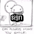 Pixelated cartoon character with two round heads holding a black rectangle with changing text over a white background.
