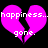 Two identical pink broken hearts with white text 'happiness... happiness...' and 'gone.' on black background.