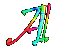 Four variations of a stylized letter A with rainbow gradient coloring on gray background, each showing different stroke thicknesses and color transitions.