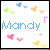 Pixelated icon with blue text 'Mandy' surrounded by colorful heart shapes in green, blue, orange, pink, and yellow.