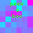 Pixelated green text 'peek a boo' on a blue-purple background with cyan and magenta accents