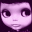 Pixelated doll avatar with large eyes and pinkish-purple skin in three expressions: neutral, smiling, and winking, against dark background