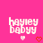 Pixelated text 'hayley babyy' on bright pink background with two heart icons below, one white and one red.