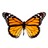 A pixelated butterfly with orange and brown wings, black outlines, and white spots on the upper wings against a plain background.