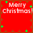 Red square icon with white text "Merry Christmas!" and scattered green star shapes, arranged in a