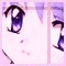 repeated anime-style eye animations with purple irises and white highlights on a light pink background, overlaid with semi-transparent 'MALENA' text