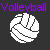 Four pixelated volleyball icons arranged in a , each with distinct colored text above them on a dark background