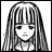 Pixelated grayscale image of a character with long straight hair and bangs, next to text reading 'Anime IM' and 'com' on a black background.