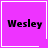Four identical purple squares with white borders each display the word "Wesley" in black text, with two additional symbols appearing on separate frames.
