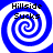 Blue and white spiral pattern with 'Hillside Sucks' text in black pixelated font across four quadrants.