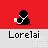 Pixelated black silhouette of a figure with raised arms holding white objects against colored backgrounds, labeled 'Lorelai' below each instance.