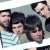 Four pixelated figures with dark hair in a horizontal group, wearing light-colored tops against a muted background.