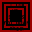 Four red and black square frames arranged in a , each containing nested geometric shapes with pixelated details