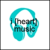 A static icon features a cyan headphone silhouette with black text reading 'i [heart] music' overlaid on the ear cups.