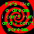 Four identical display a red and black spiral background with green text reading "he's like a dream i can't run and i can't scream" in pixelated font
