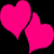 Two pink heart shapes on black background transition to two black heart shapes on pink background.