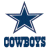 A pixelated blue star with a white outline sits above the word COWBOYS in blocky capital letters on a plain background.