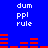 Blue background with white text 'dum ppi rule' repeated in two above red horizontal bar patterns that shift position across frames