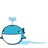 Pixelated blue and white fish-like character with a small fin on its back, positioned above a light blue water splash on gray background.