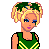 Pixel art of a cheerleader in green and yellow attire with blonde hair, showing full body, torso, and feet views above text