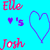 Pixelated icon with pink text 'Ella' top-left, purple heart and 's' middle-left, blue outline heart right, and pink text 'Josh' bottom-left on cyan background.