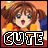 A 3x2 contact sheet of pixel art frames showing a character with brown pigtails and an orange top, each frame displaying the word "CUTE" in bold text below her.