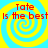 Red text 'Tate is the best' over yellow and cyan spiral background in four identical quadrants.