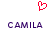 Red pixelated heart symbol above two identical purple text strings reading CAMILA on white background.