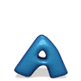 Blue 3D letter A with rounded edges and central hole, displayed in a of twelve static poses showing varying angles and shadows