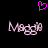 A pixelated image with a pink heart symbol above two instances of the text 'Maggie' in light pink on a black background.