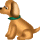 Animated sequence of a cartoon dog with brown fur, green collar, and red nose in three distinct poses against gray background.